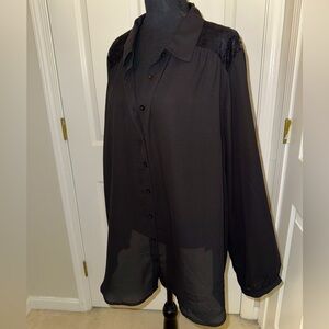 Torrid Button Down Tunic Blouse, Black with Lace Back, Plus Size 3